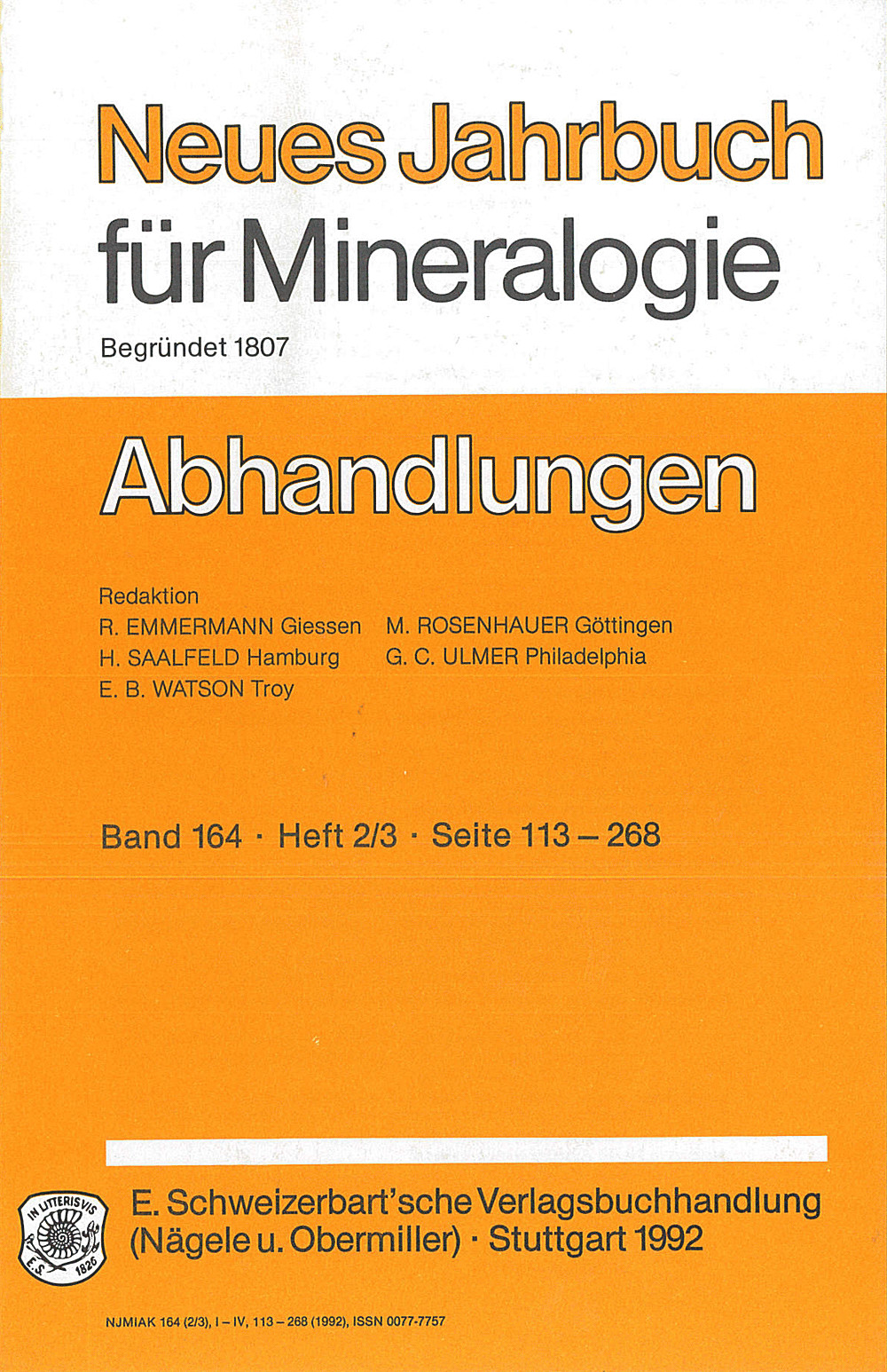 Cover image of: Neues Jahrbuch für Mineralogie - Abhandlungen Band 164 Heft 2-3