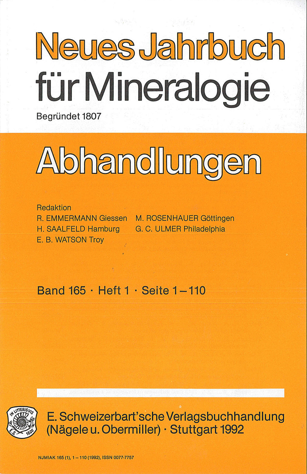 Cover image of: Neues Jahrbuch für Mineralogie - Abhandlungen Band 165 Heft 1