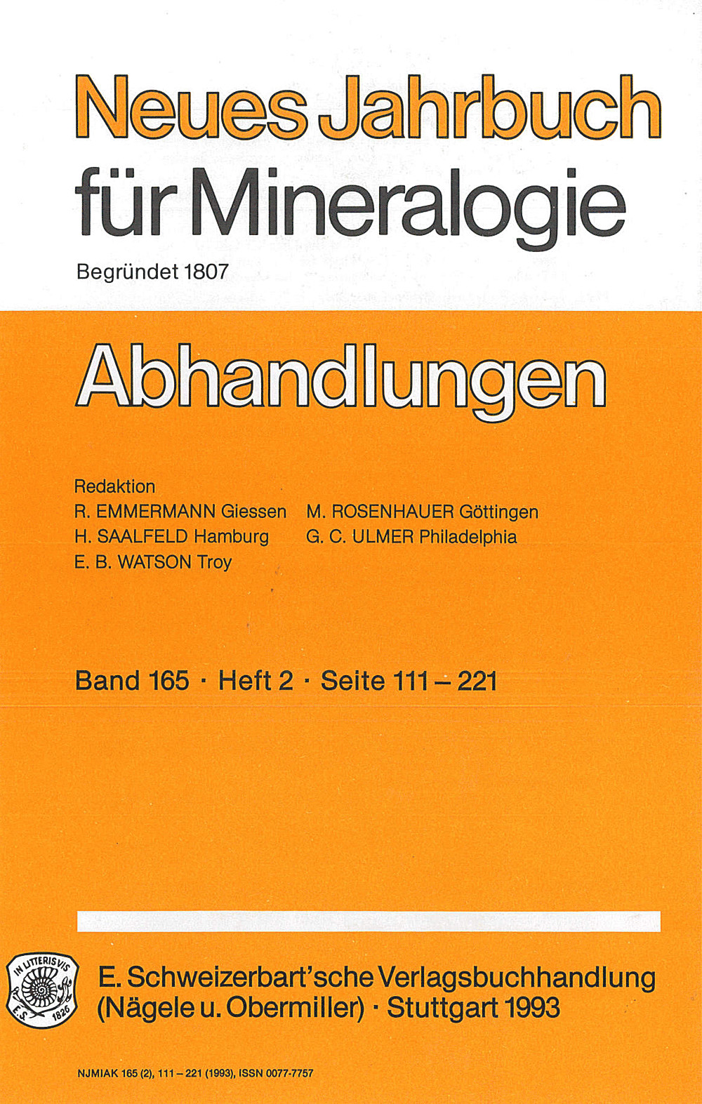 Cover image of: Neues Jahrbuch für Mineralogie - Abhandlungen Band 165 Heft 2