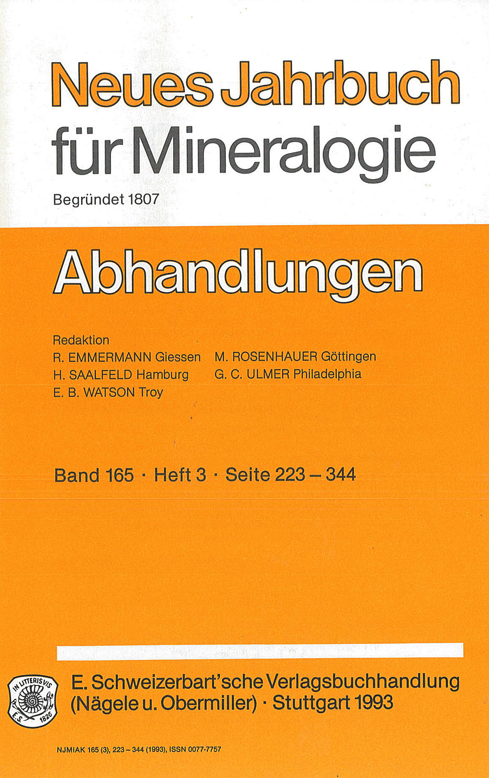 Cover image of: Neues Jahrbuch für Mineralogie - Abhandlungen Band 165 Heft 3