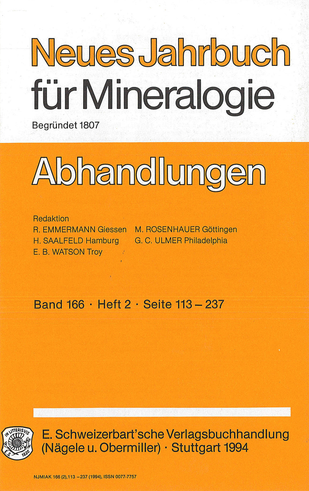 Cover image of: Neues Jahrbuch für Mineralogie - Abhandlungen Band 166 Heft 2