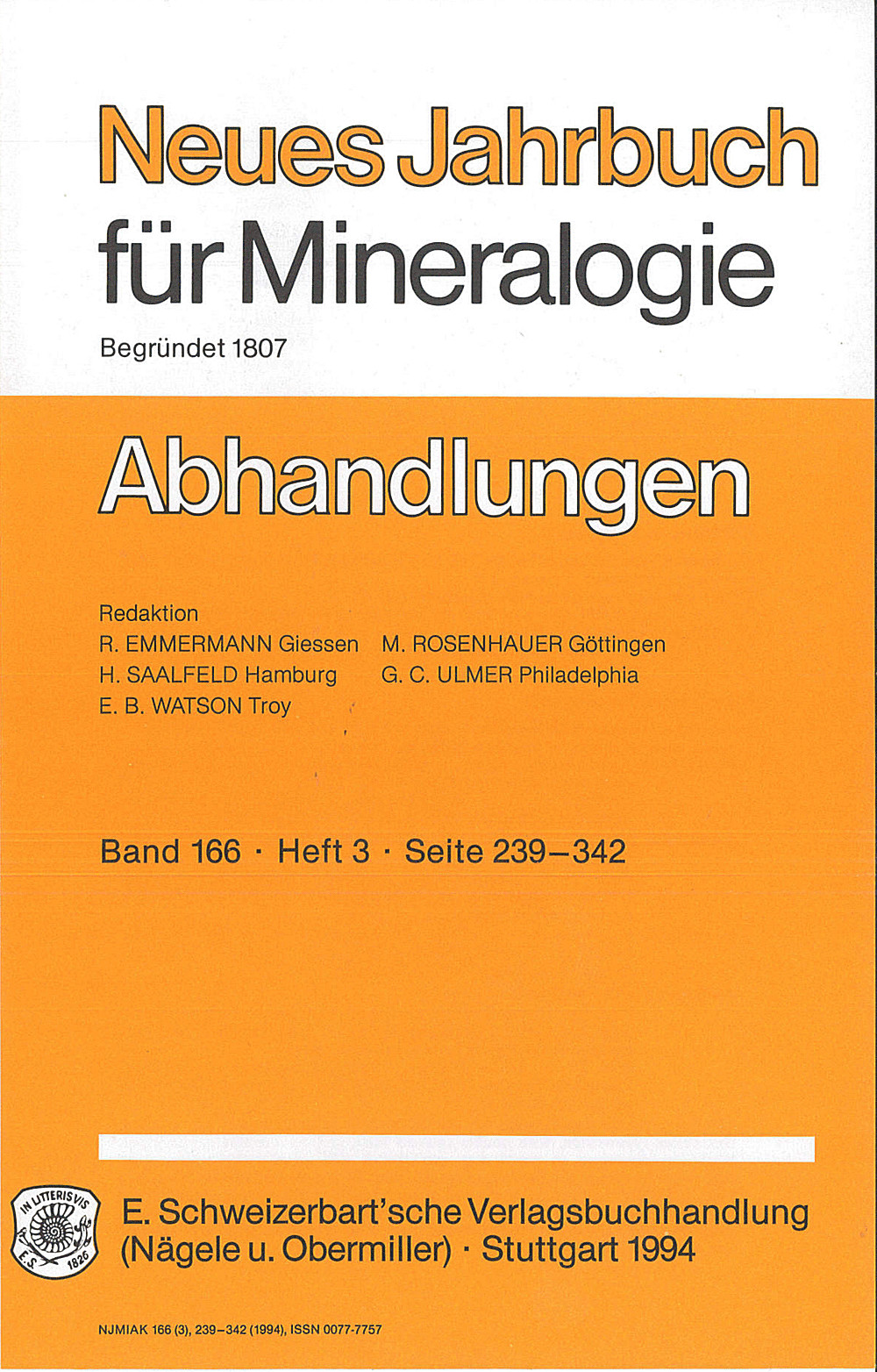 Cover image of: Neues Jahrbuch für Mineralogie - Abhandlungen Band 166 Heft 3