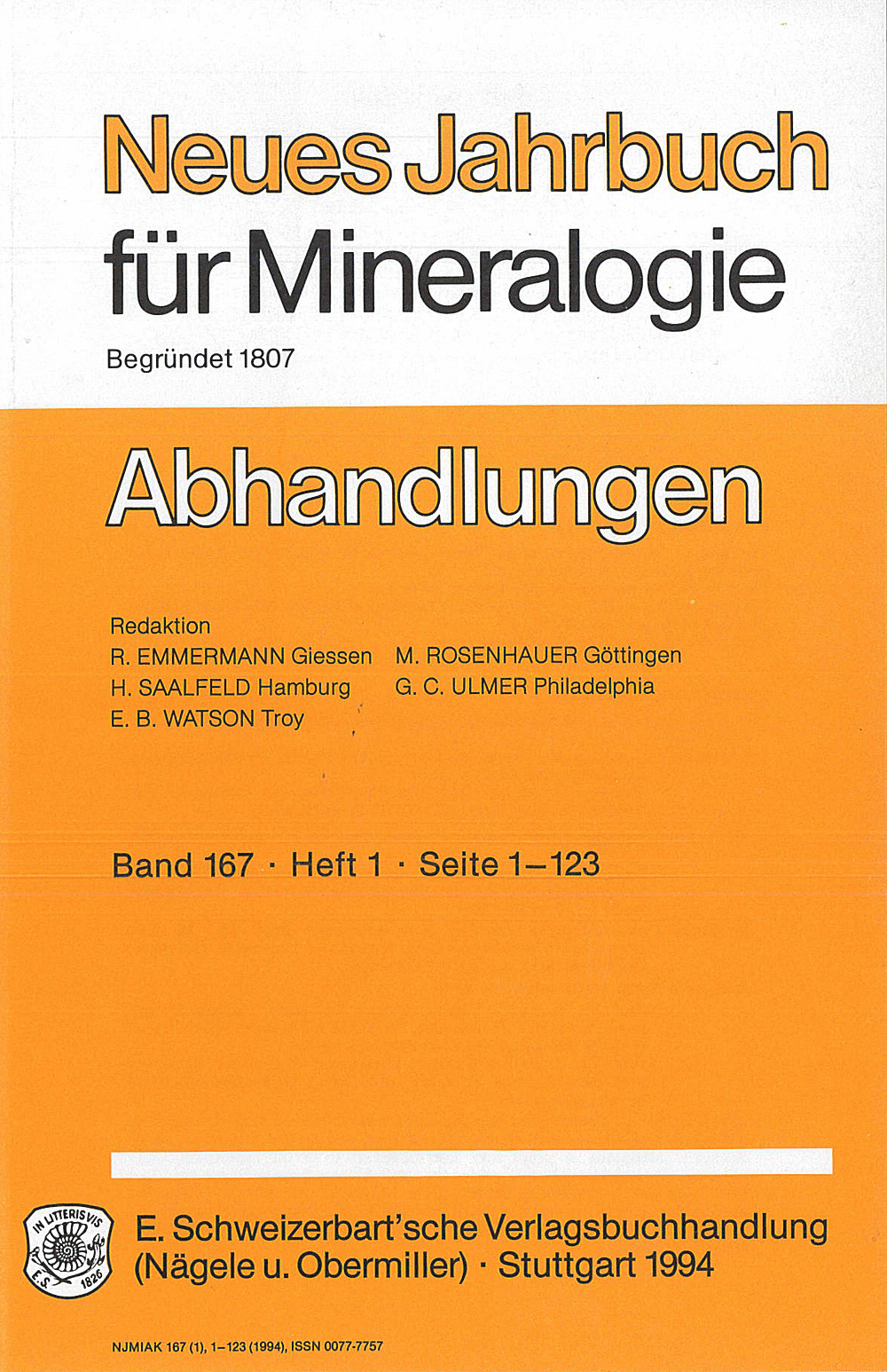 Cover image of: Neues Jahrbuch für Mineralogie - Abhandlungen Band 167 Heft 1