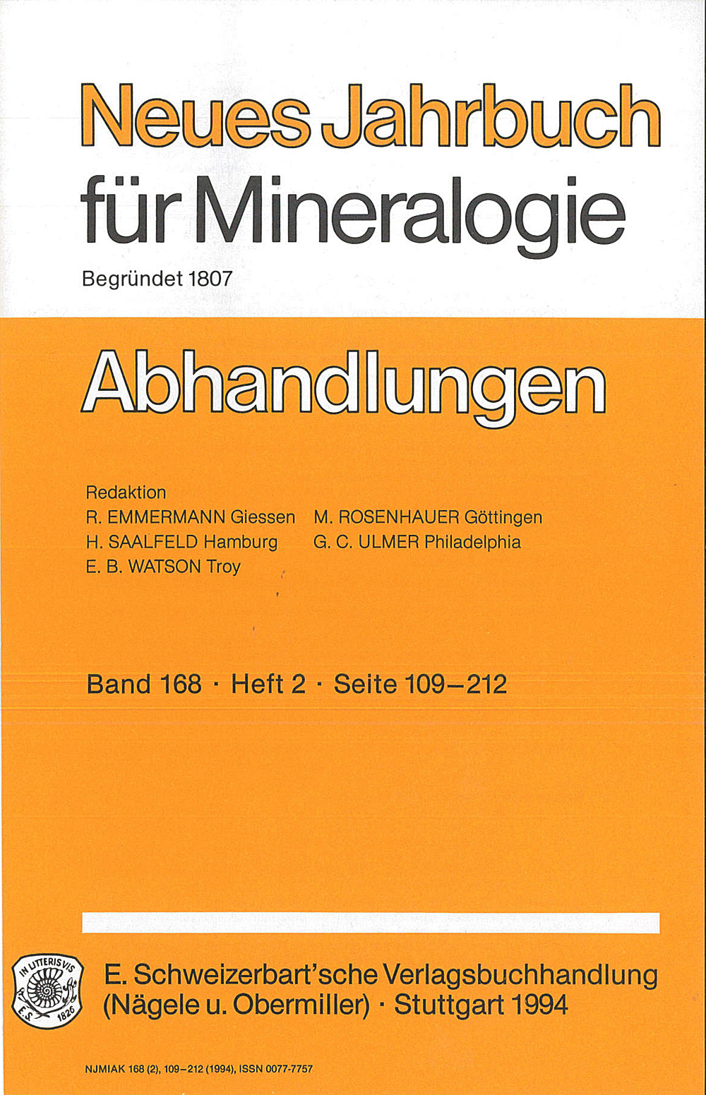 Cover image of: Neues Jahrbuch für Mineralogie - Abhandlungen Band 168 Heft 2