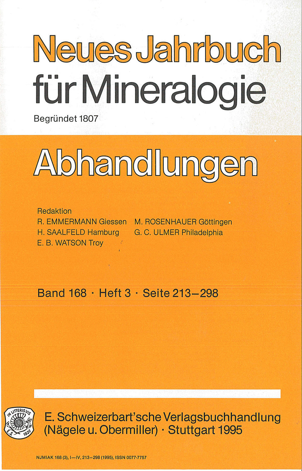 Cover image of: Neues Jahrbuch für Mineralogie - Abhandlungen Band 168 Heft 3