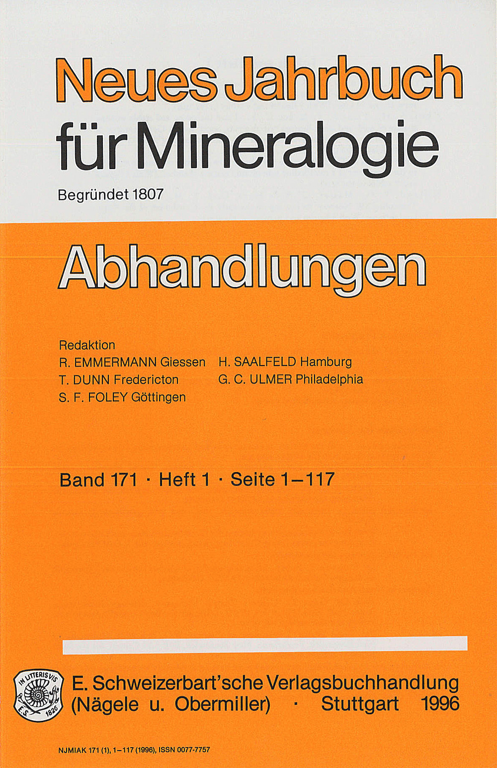 Umschlagbild des Buches: Neues Jahrbuch für Mineralogie - Abhandlungen Band 171 Heft 1