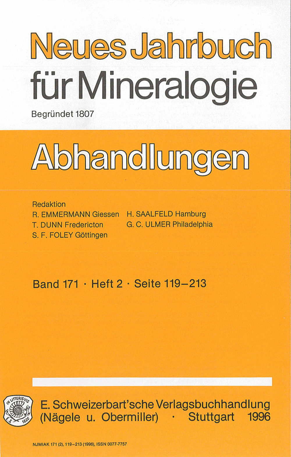 Umschlagbild des Buches: Neues Jahrbuch für Mineralogie - Abhandlungen Band 171 Heft 2