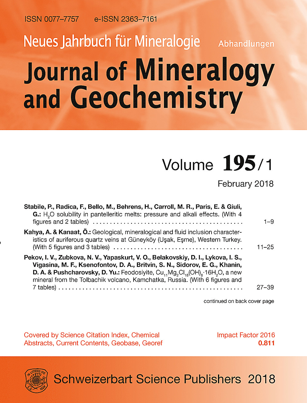 Cover image of: Neues Jahrbuch für Mineralogie - Abhandlungen Band 195 Heft 1