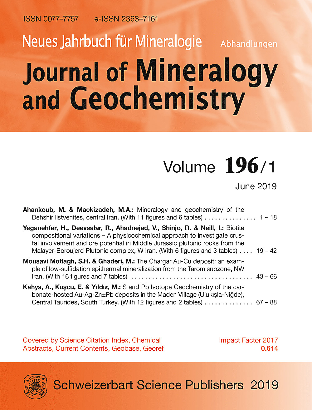 Cover image of: Neues Jahrbuch für Mineralogie - Abhandlungen Band 196 Heft 1
