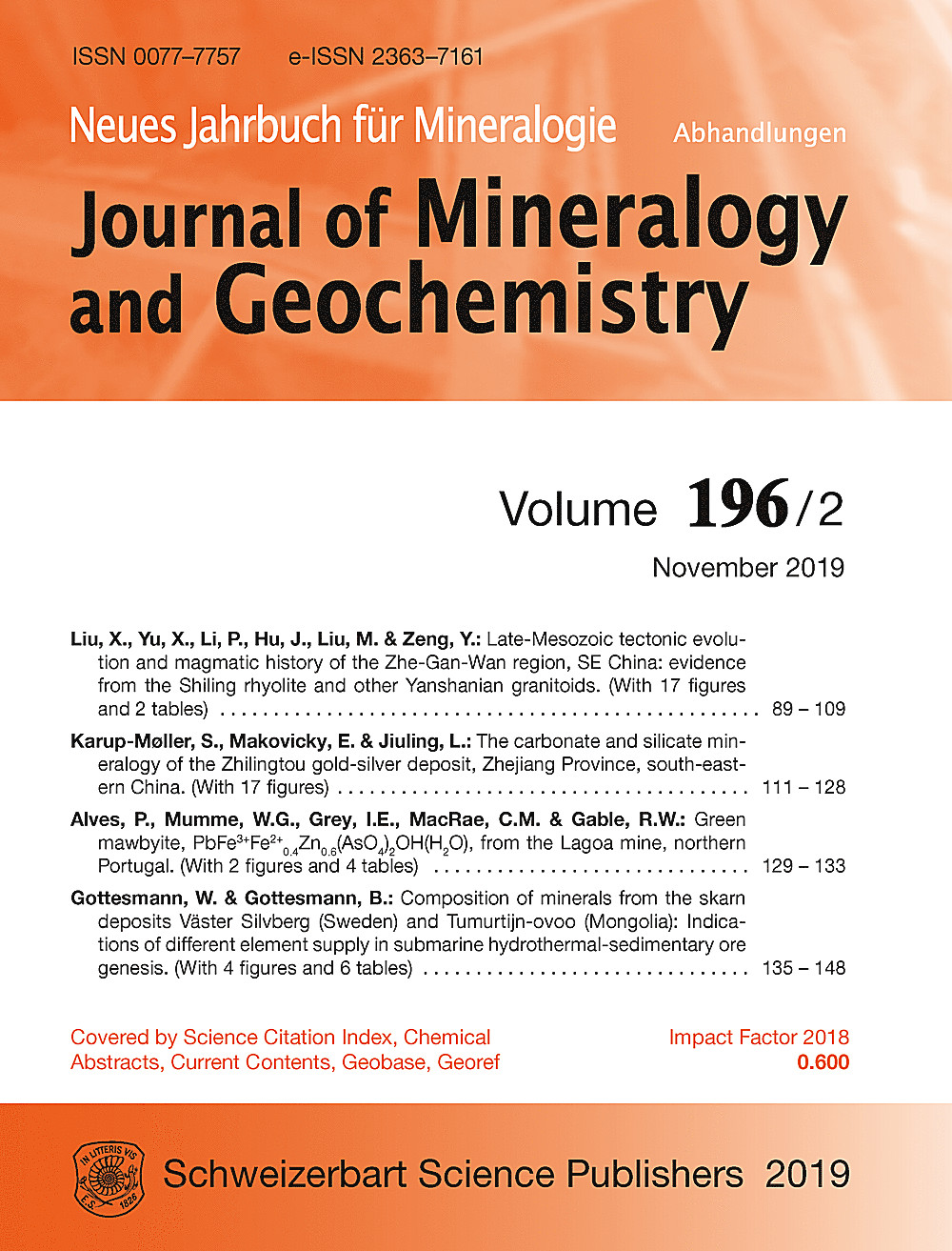Cover image of: Neues Jahrbuch für Mineralogie - Abhandlungen Band 196 Heft 2