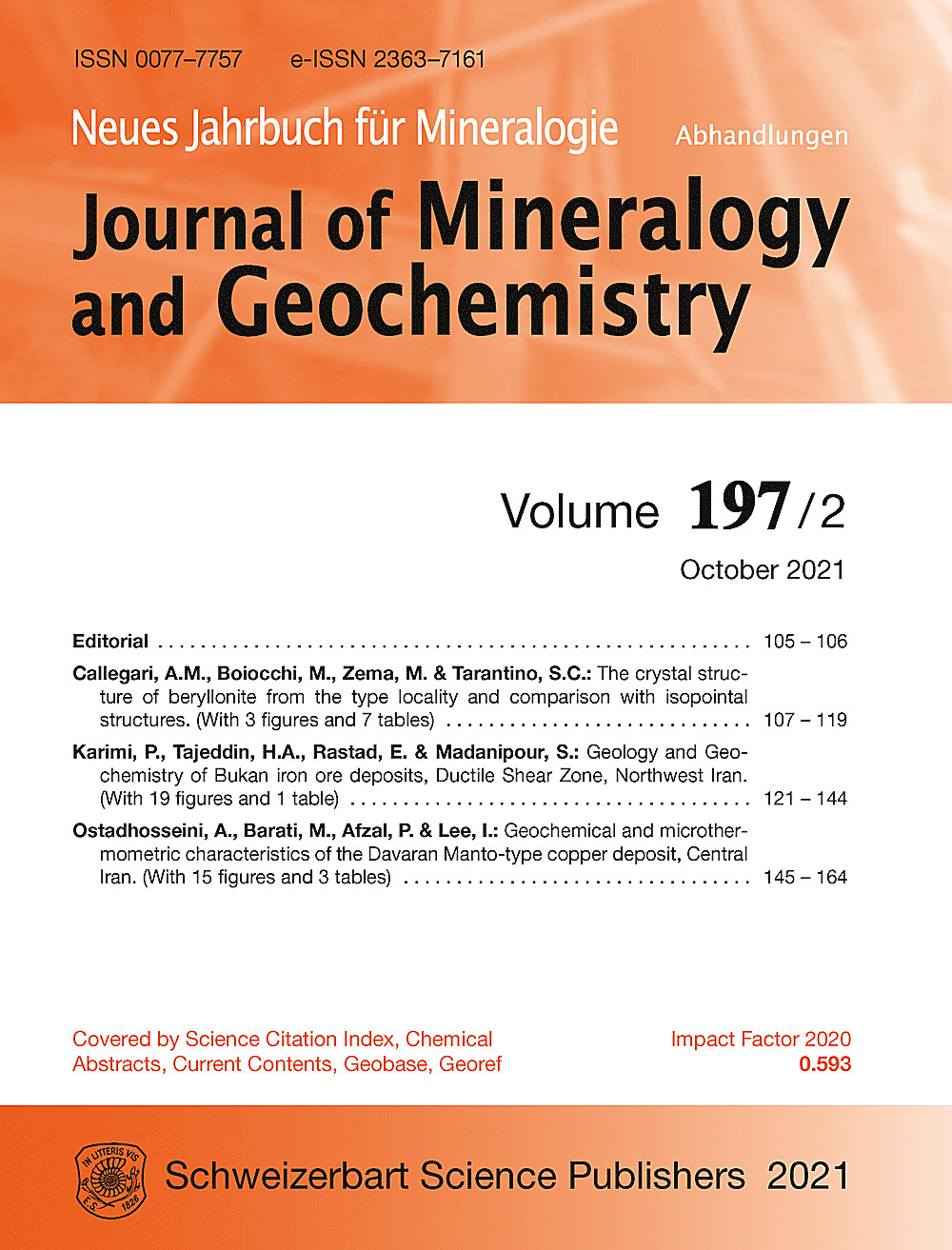 Cover image of: Neues Jahrbuch für Mineralogie - Abhandlungen Band 197 Heft 2