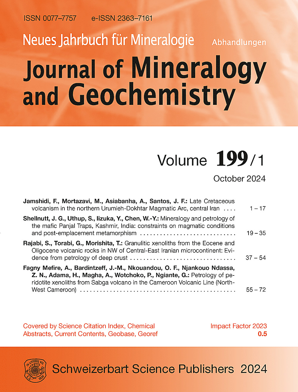 Umschlagbild des Buches: Neues Jahrbuch für Mineralogie - Abhandlungen Band 199 Heft 1