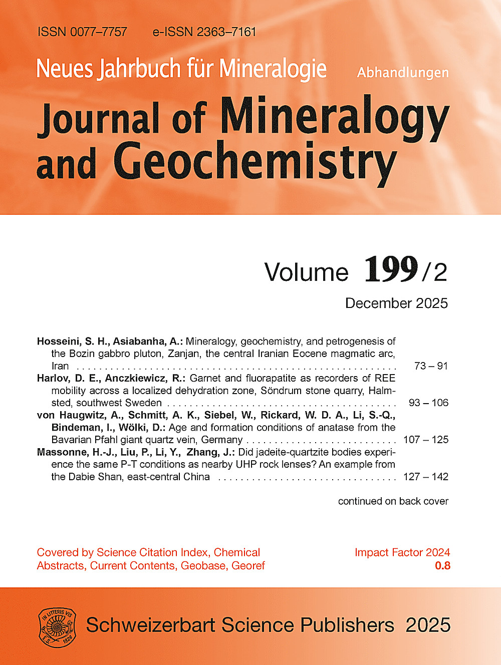Umschlagbild des Buches: Neues Jahrbuch für Mineralogie - Abhandlungen Band 199 Heft 2