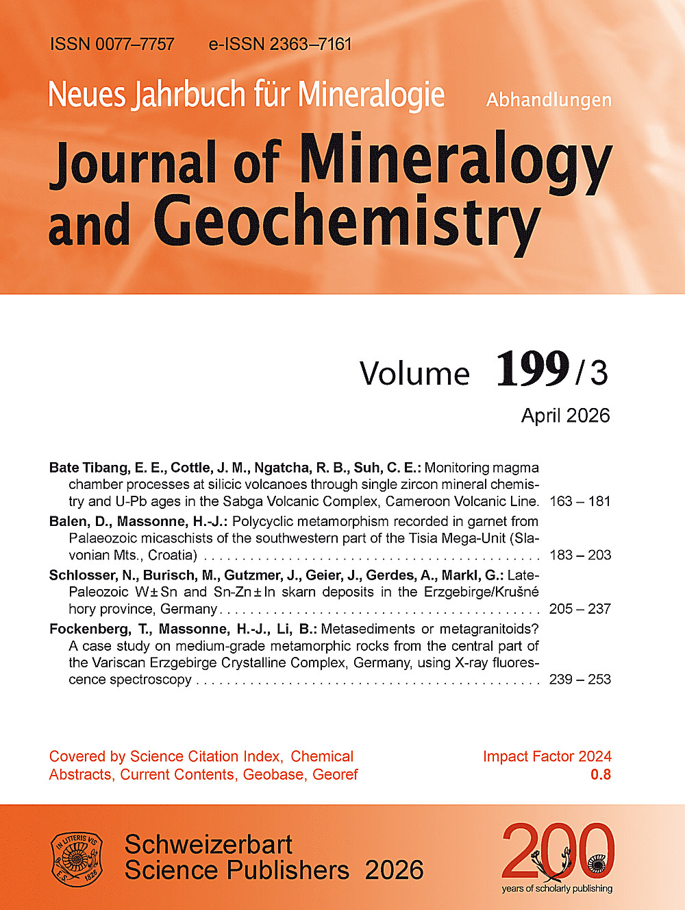 Cover image of: Neues Jahrbuch für Mineralogie - Abhandlungen Band 199 Heft 3