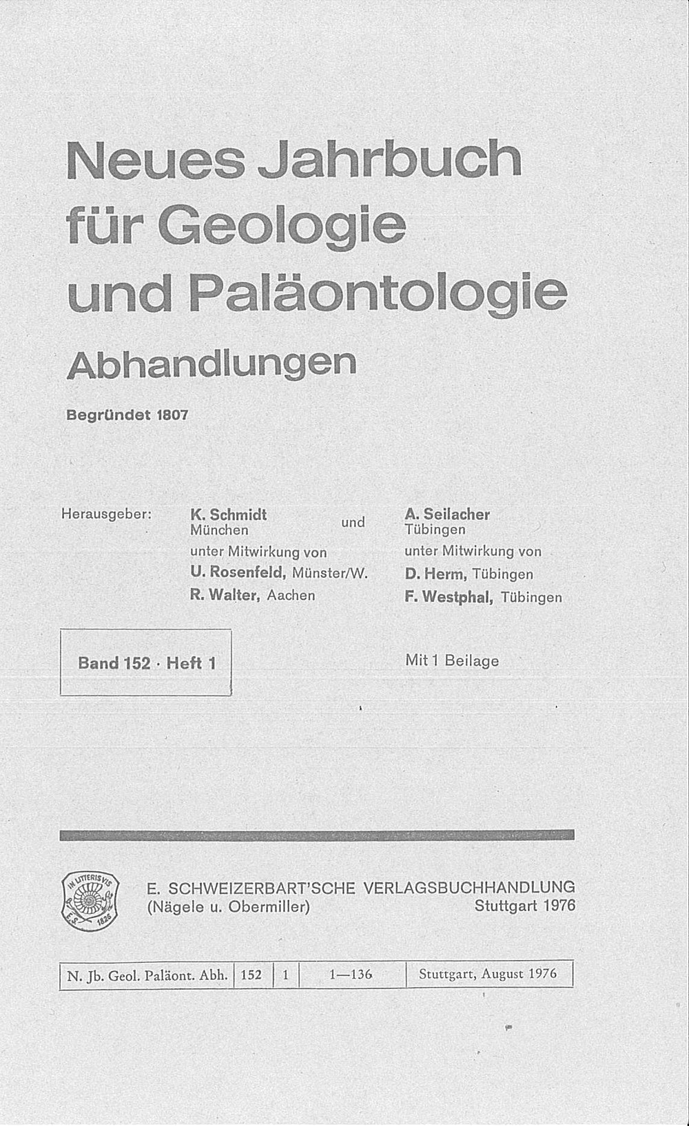 Cover image of: Neues Jahrbuch für Geologie und Paläontologie - Abhandlungen Band 152 Heft 1