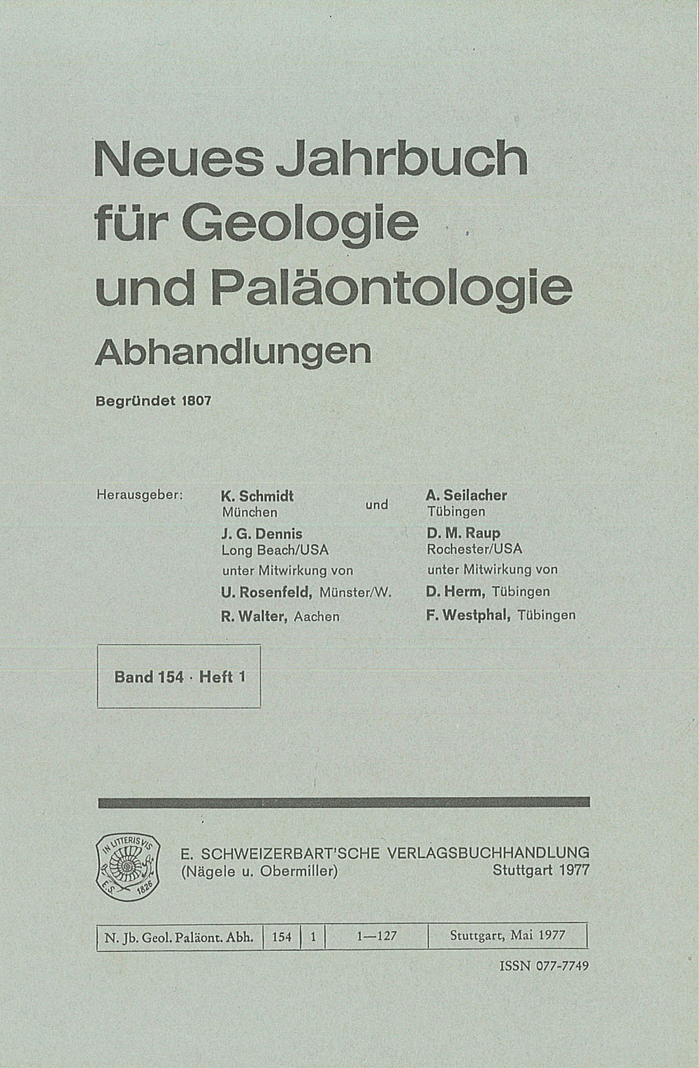 Umschlagbild des Buches: Neues Jahrbuch für Geologie und Paläontologie - Abhandlungen Band 154 Heft 1