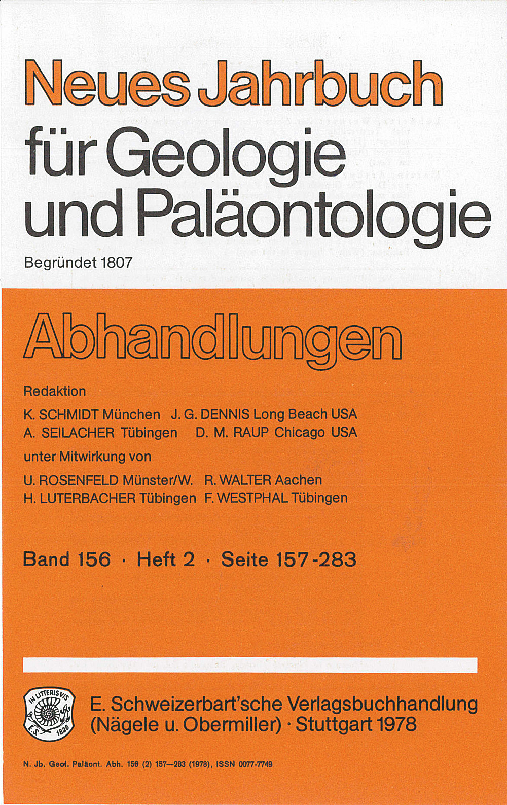 Umschlagbild des Buches: Neues Jahrbuch für Geologie und Paläontologie - Abhandlungen Band 156 Heft 2