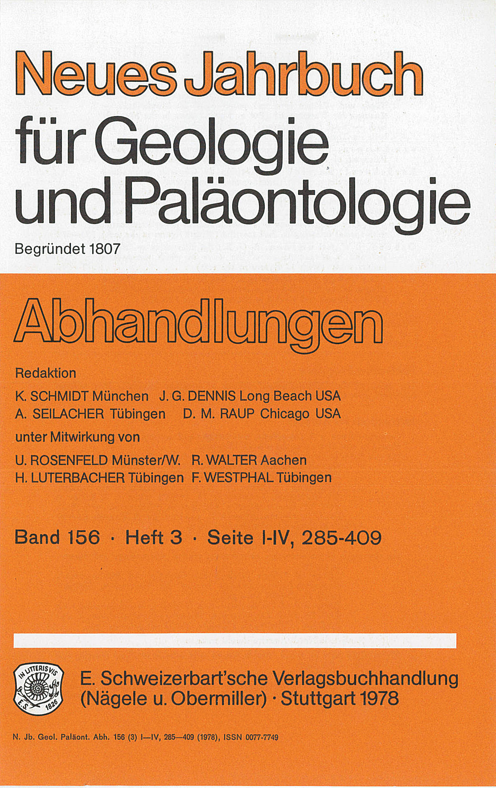 Umschlagbild des Buches: Neues Jahrbuch für Geologie und Paläontologie - Abhandlungen Band 156 Heft 3