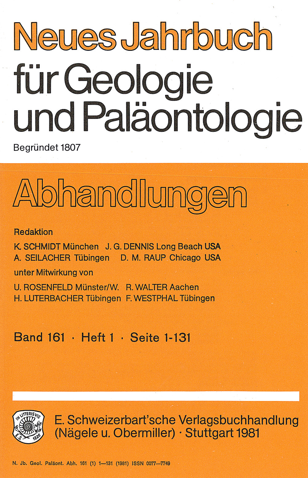 Cover image of: Neues Jahrbuch für Geologie und Paläontologie - Abhandlungen Band 161 Heft 1