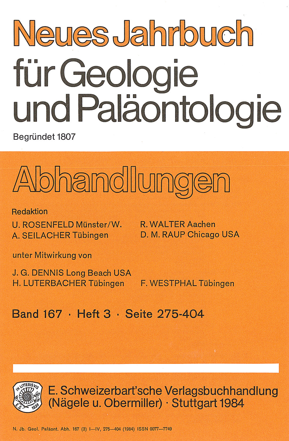 Cover image of: Neues Jahrbuch für Geologie und Paläontologie - Abhandlungen Band 167 Heft 3