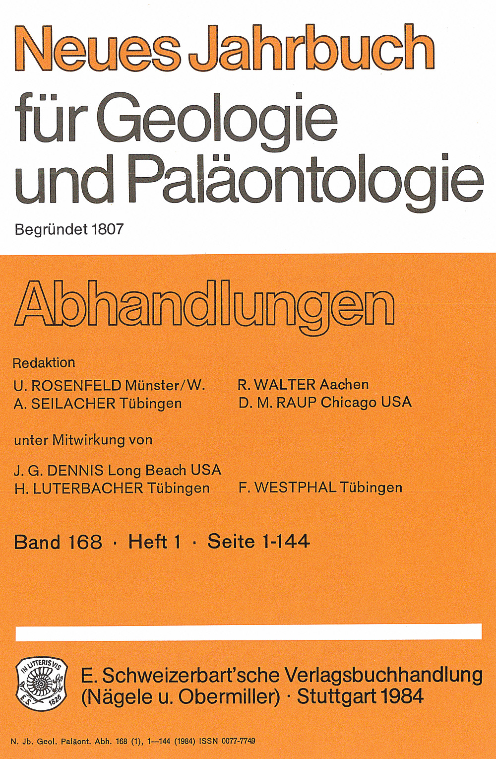 Umschlagbild des Buches: Neues Jahrbuch für Geologie und Paläontologie - Abhandlungen Band 168 Heft 1