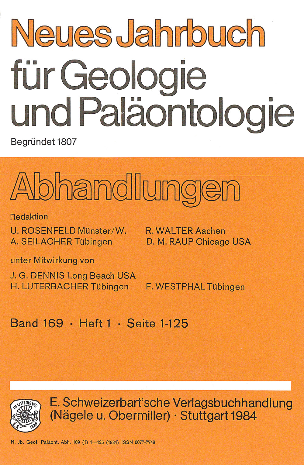 Umschlagbild des Buches: Neues Jahrbuch für Geologie und Paläontologie - Abhandlungen Band 169 Heft 1