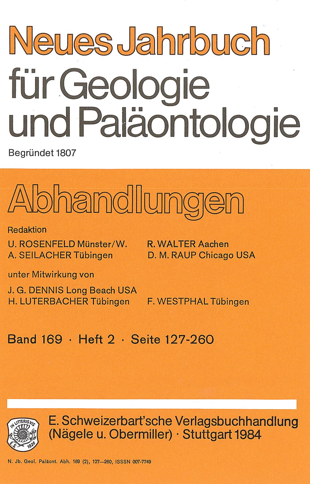 Umschlagbild des Buches: Neues Jahrbuch für Geologie und Paläontologie - Abhandlungen Band 169 Heft 2