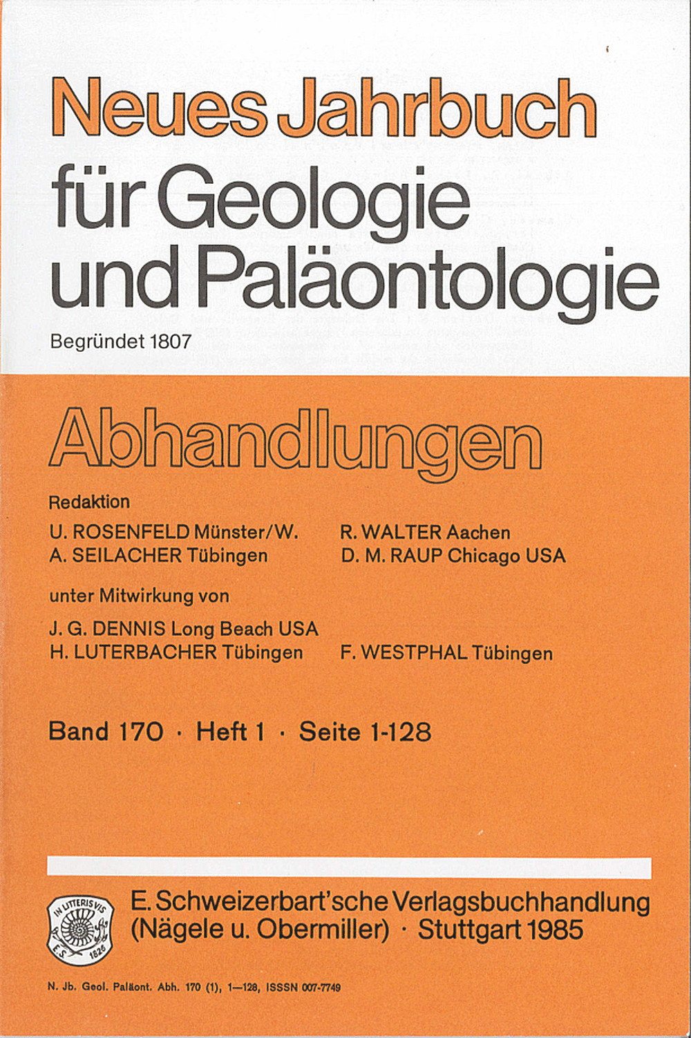 Cover image of: Neues Jahrbuch für Geologie und Paläontologie - Abhandlungen Band 170 Heft 1
