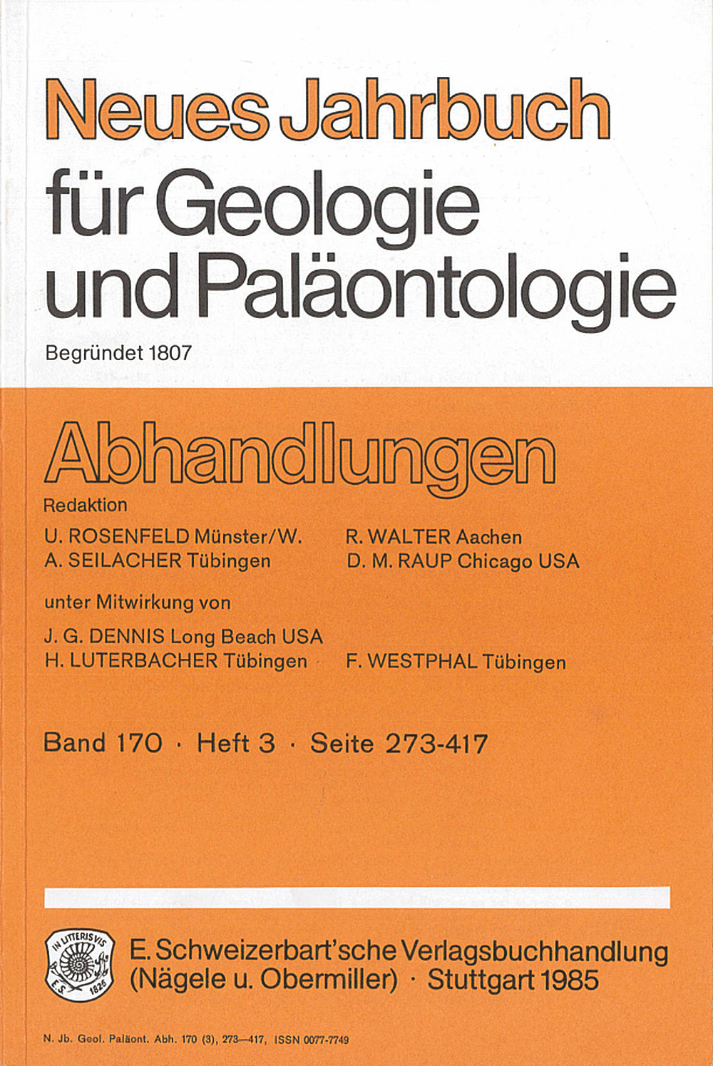 Cover image of: Neues Jahrbuch für Geologie und Paläontologie - Abhandlungen Band 170 Heft 3