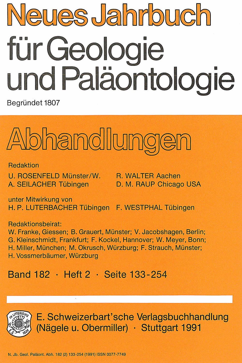 Umschlagbild des Buches: Neues Jahrbuch für Geologie und Paläontologie - Abhandlungen Band 182 Heft 2