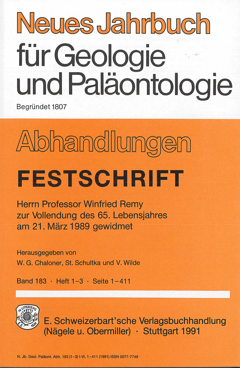 Image de couverture de: Festschrift: Herrn Prof. Winfried Remy zur Vollendung des 65. Lebensjahres am 21.3.1989 gewidmet