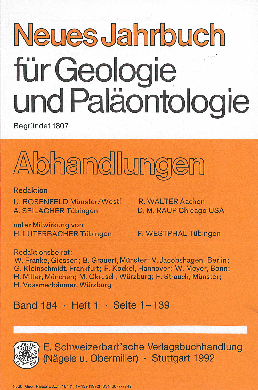 Umschlagbild des Buches: Neues Jahrbuch für Geologie und Paläontologie - Abhandlungen Band 184 Heft 1
