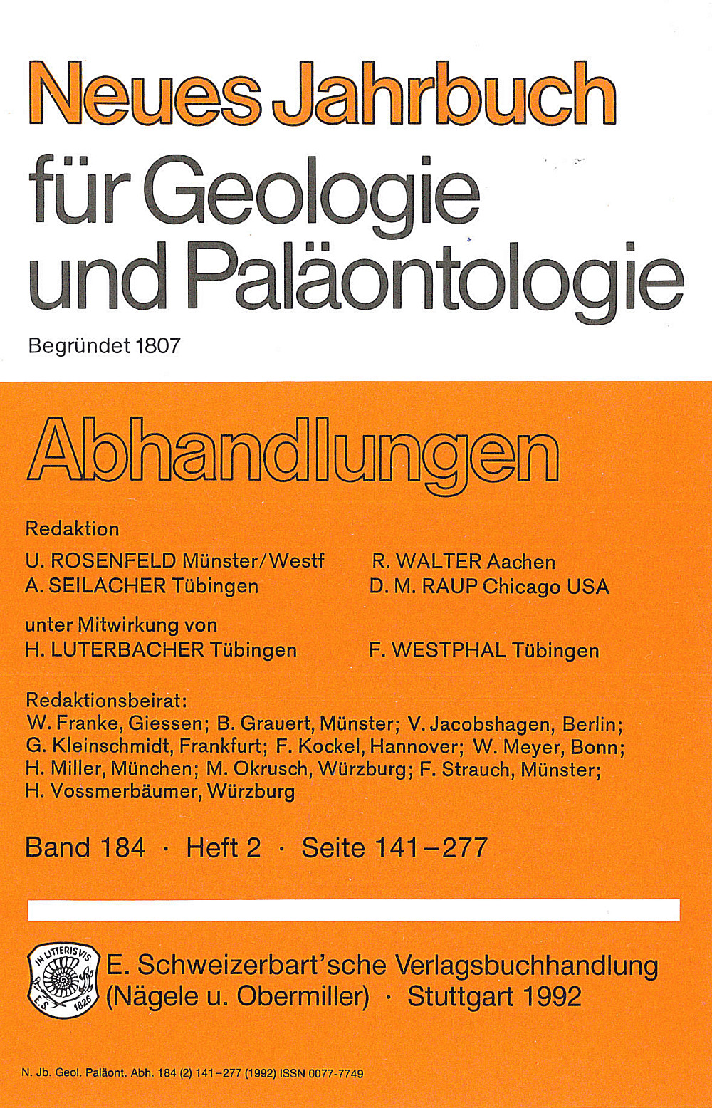 Umschlagbild des Buches: Neues Jahrbuch für Geologie und Paläontologie - Abhandlungen Band 184 Heft 2