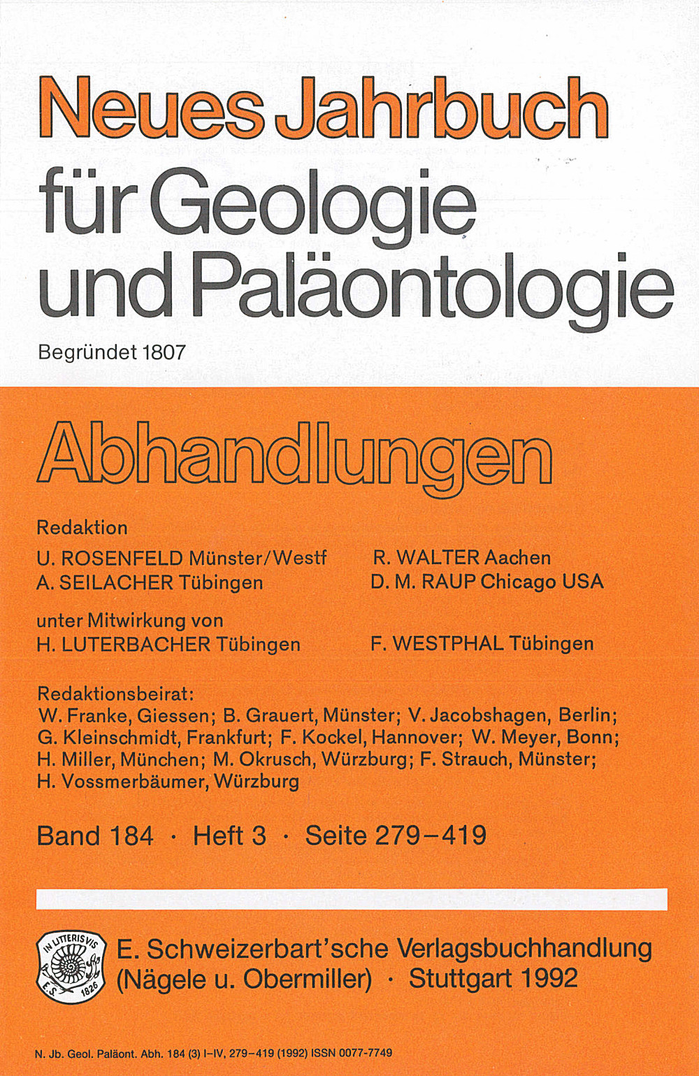 Umschlagbild des Buches: Neues Jahrbuch für Geologie und Paläontologie - Abhandlungen Band 184 Heft 3