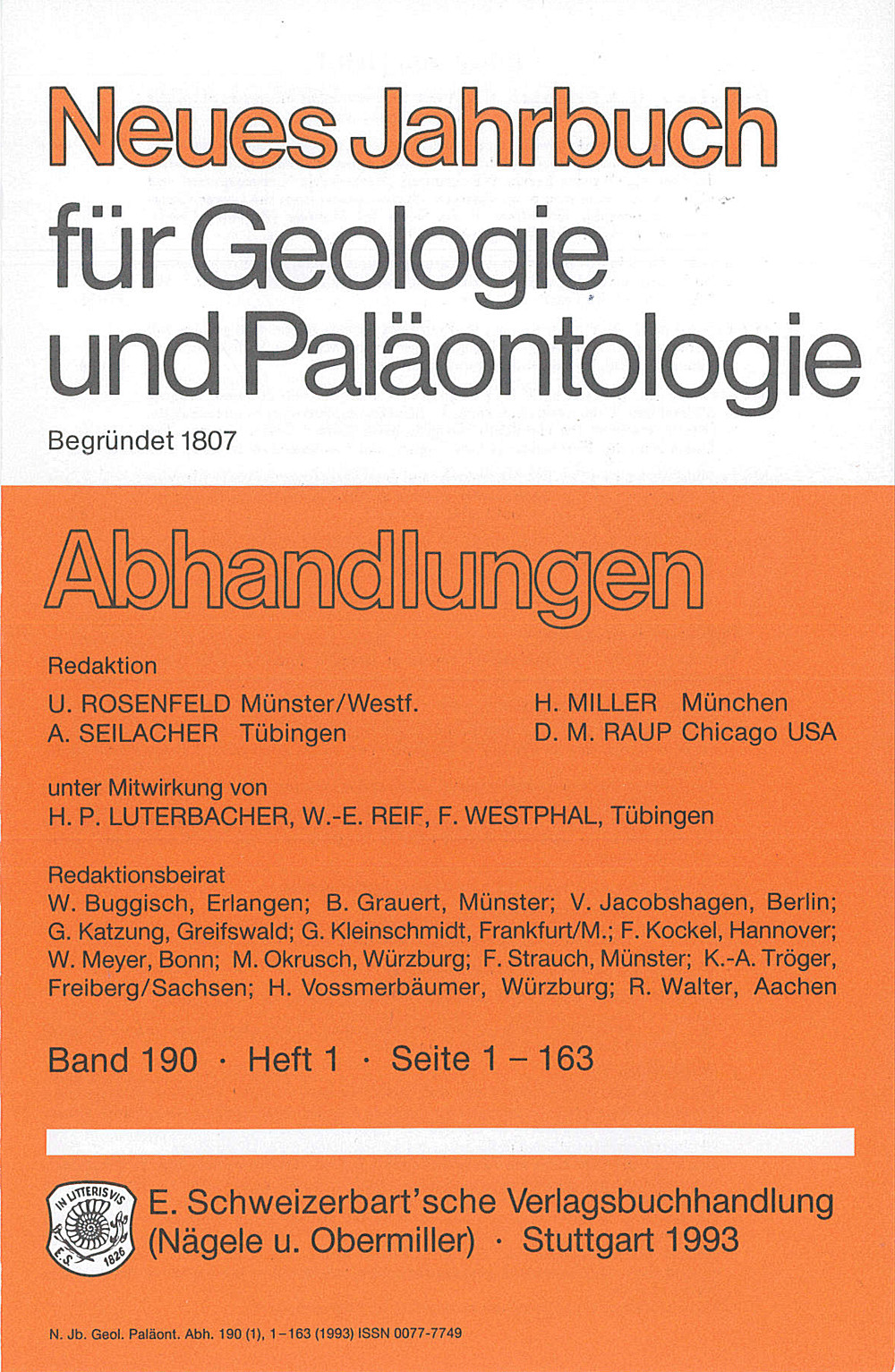 Image de couverture de: Neues Jahrbuch für Geologie und Paläontologie - Abhandlungen Band 190 Heft 1