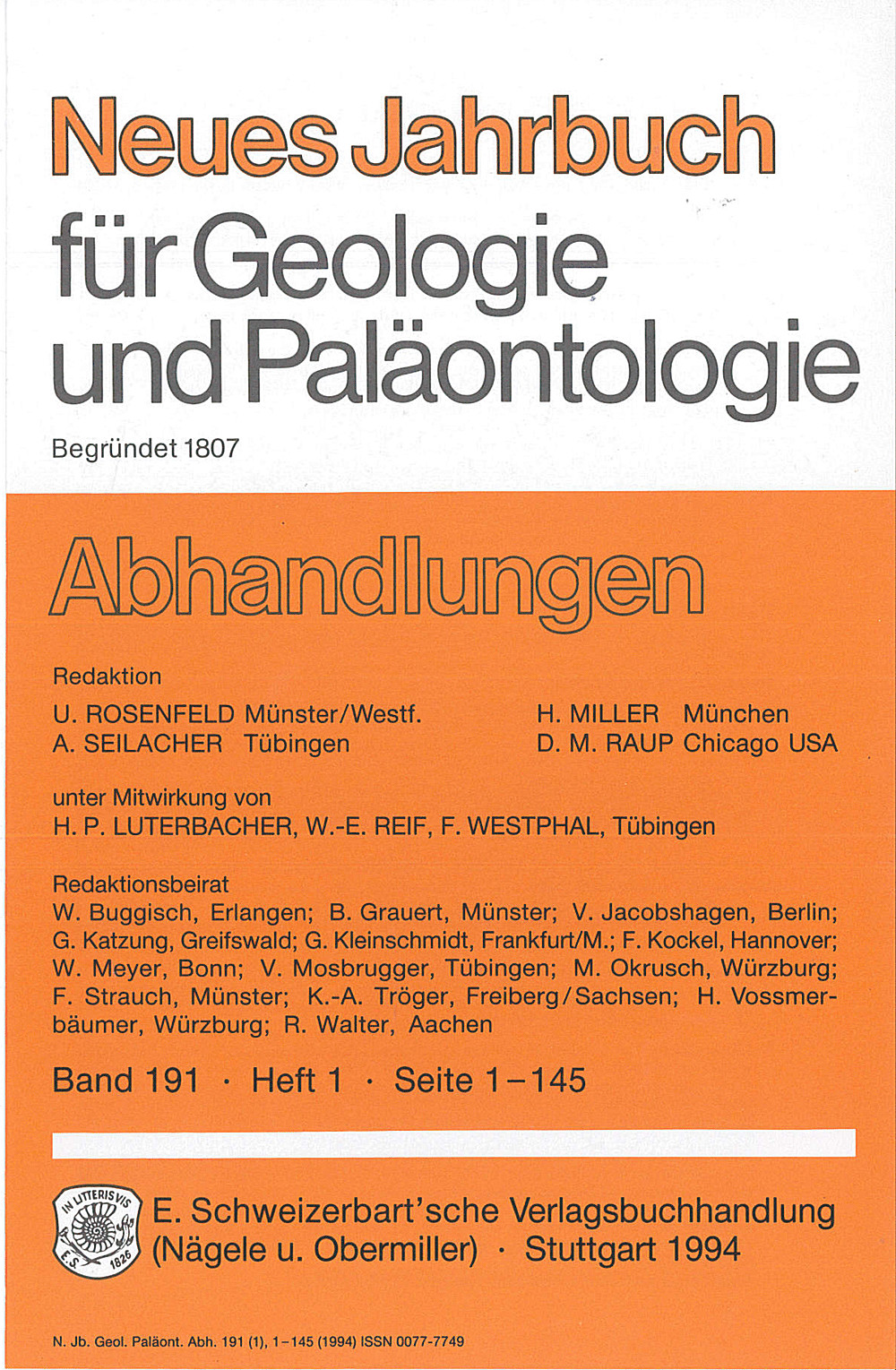 Cover image of: Neues Jahrbuch für Geologie und Paläontologie - Abhandlungen Band 191 Heft 1