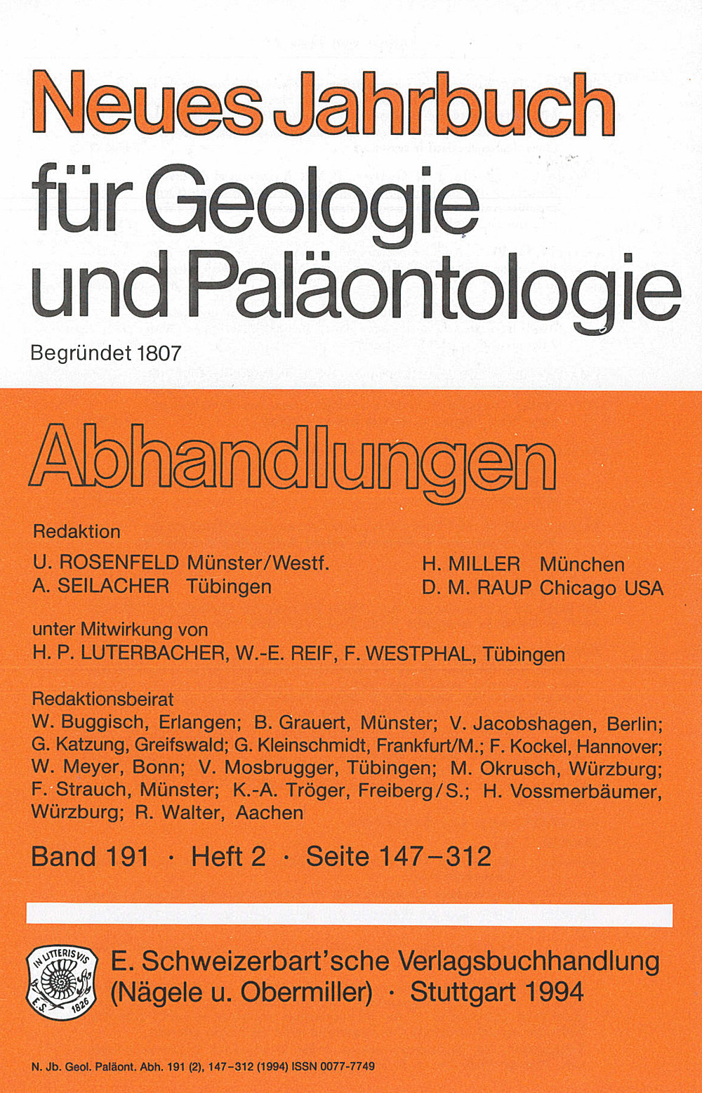 Cover image of: Neues Jahrbuch für Geologie und Paläontologie - Abhandlungen Band 191 Heft 2