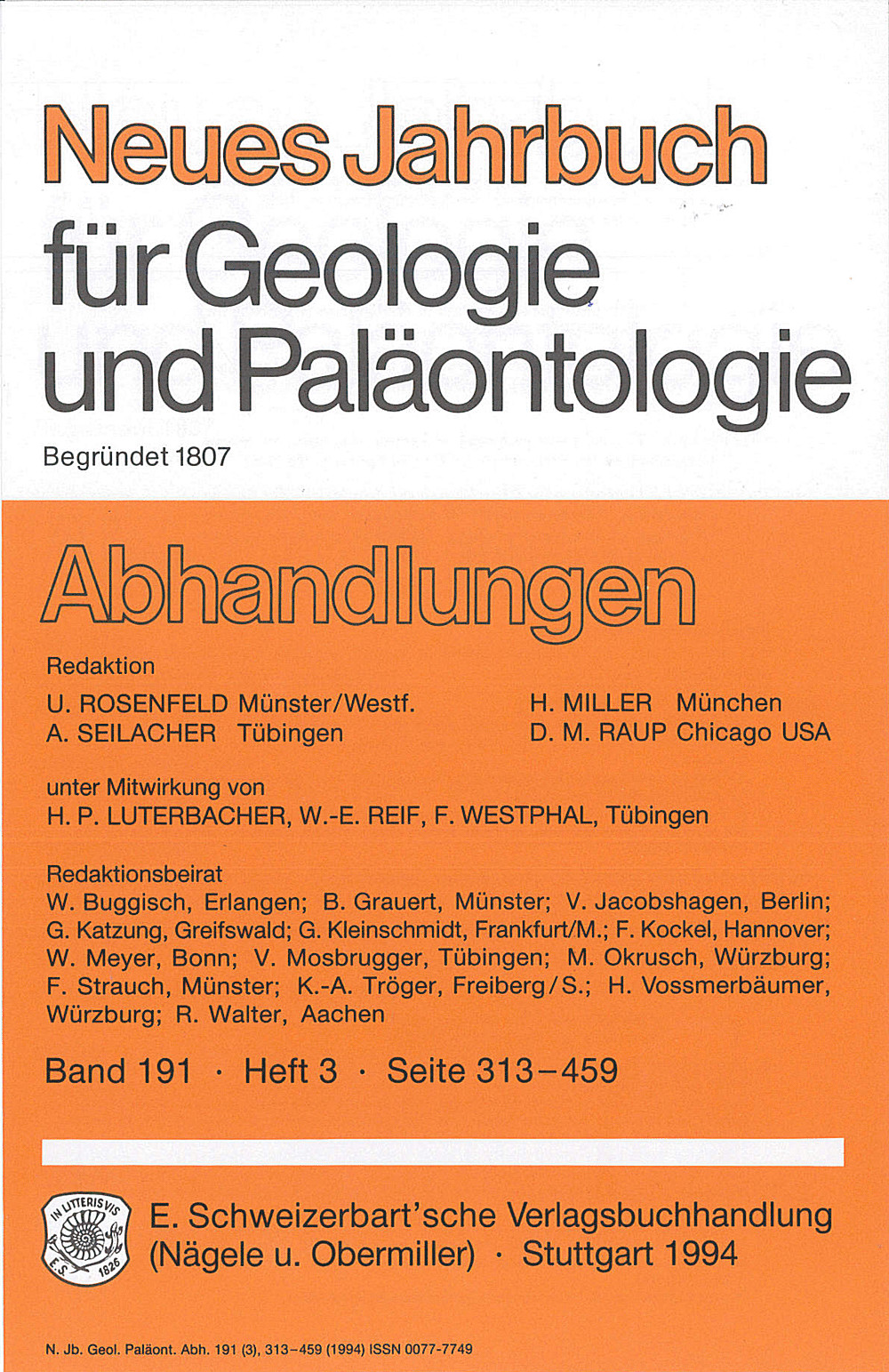 Cover image of: Neues Jahrbuch für Geologie und Paläontologie - Abhandlungen Band 191 Heft 3