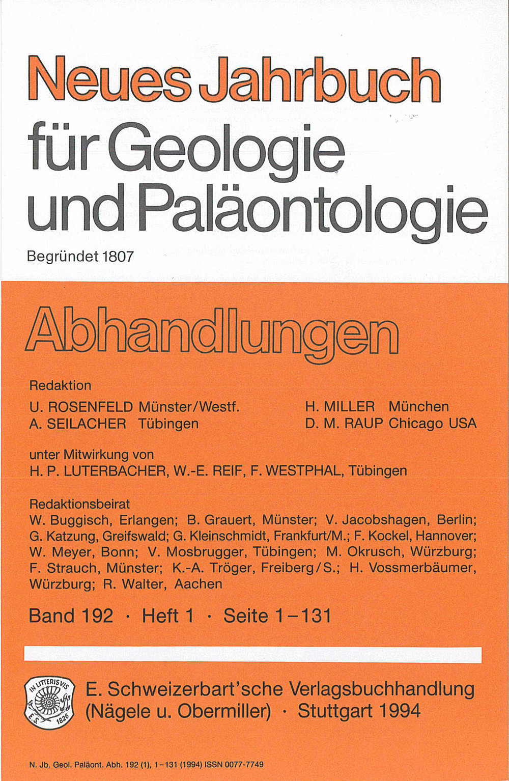 Cover image of: Neues Jahrbuch für Geologie und Paläontologie - Abhandlungen Band 192 Heft 1