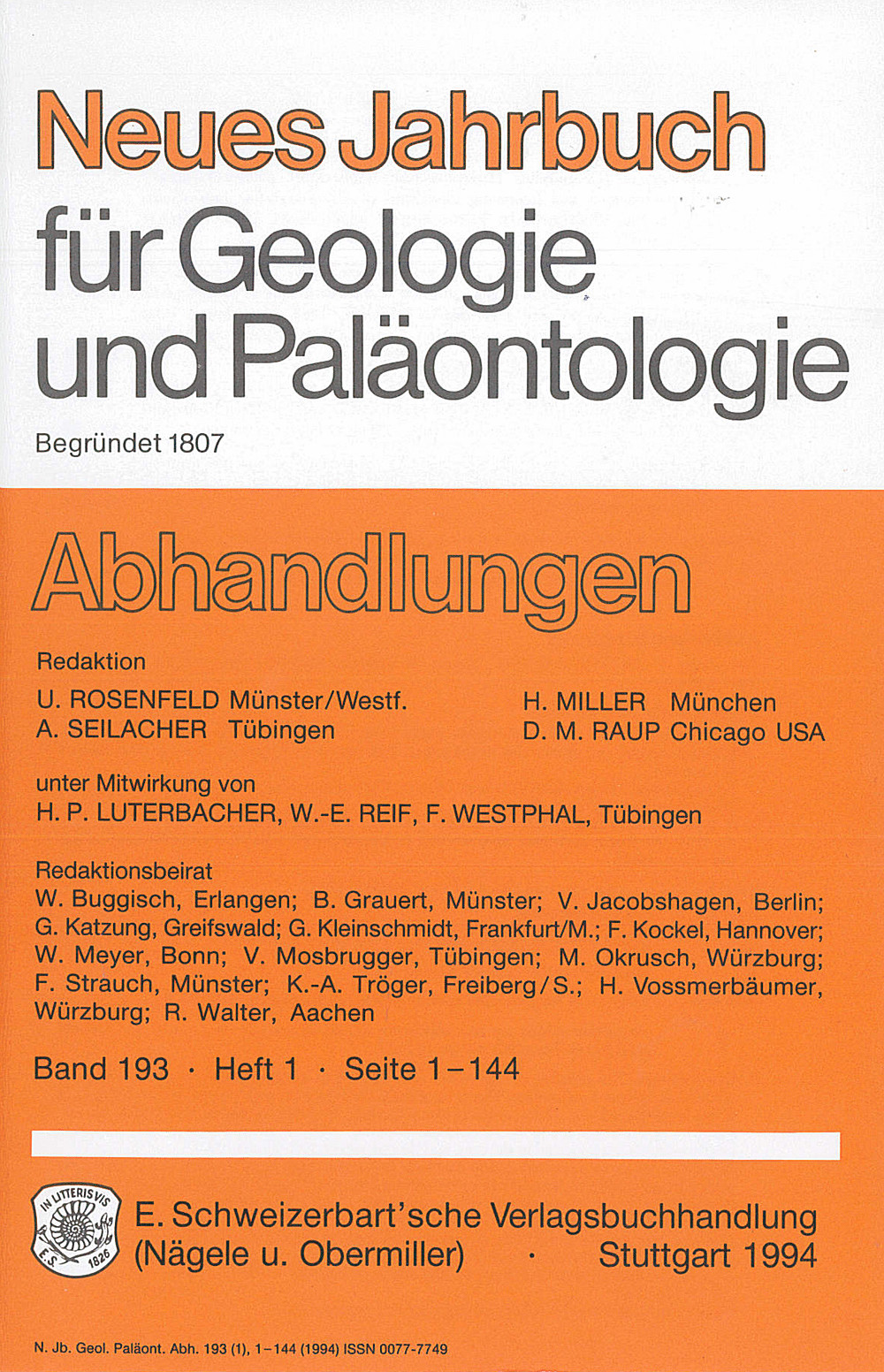 Image de couverture de: Neues Jahrbuch für Geologie und Paläontologie - Abhandlungen Band 193 Heft 1