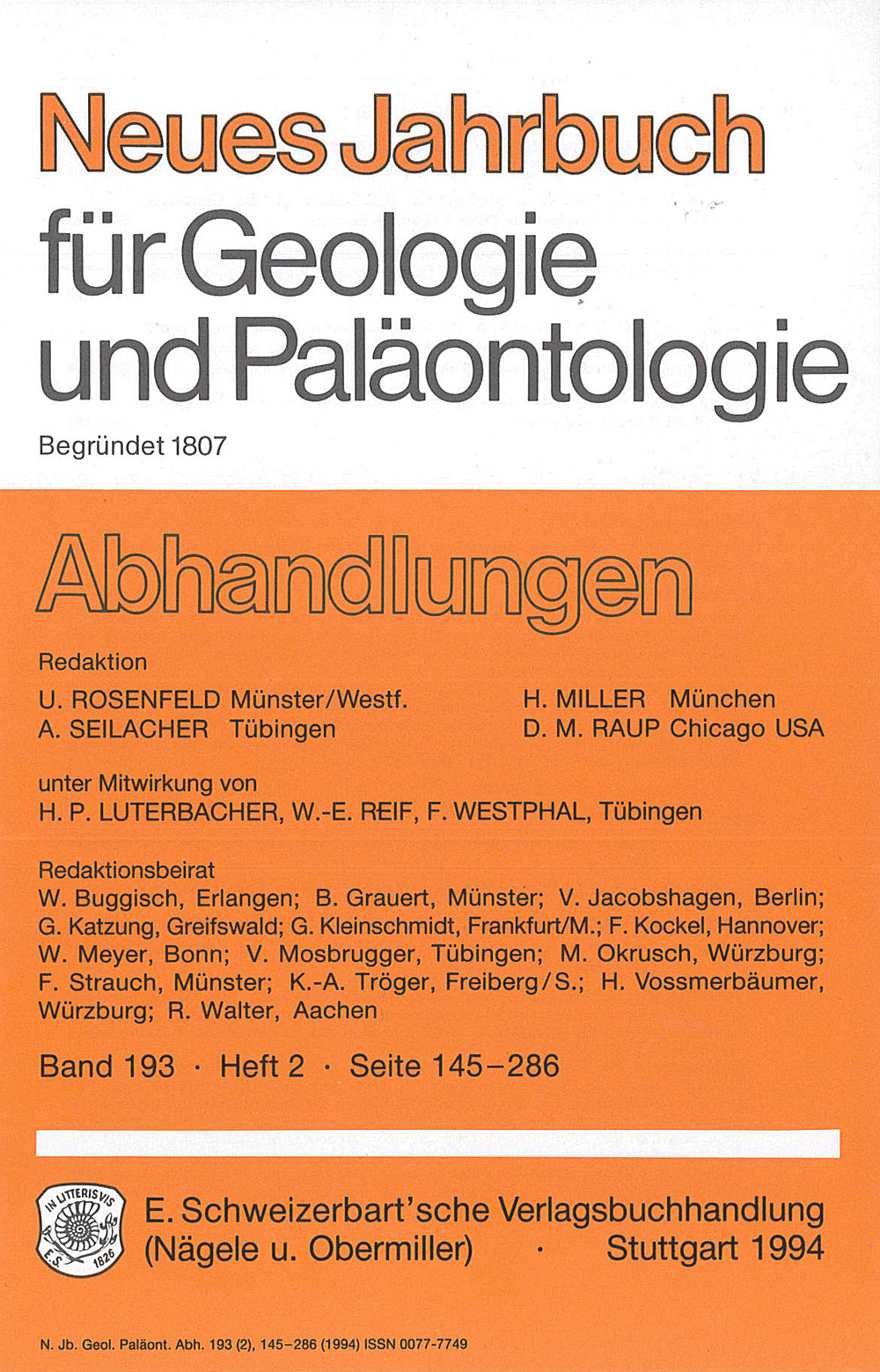 Image de couverture de: Neues Jahrbuch für Geologie und Paläontologie - Abhandlungen Band 193 Heft 2