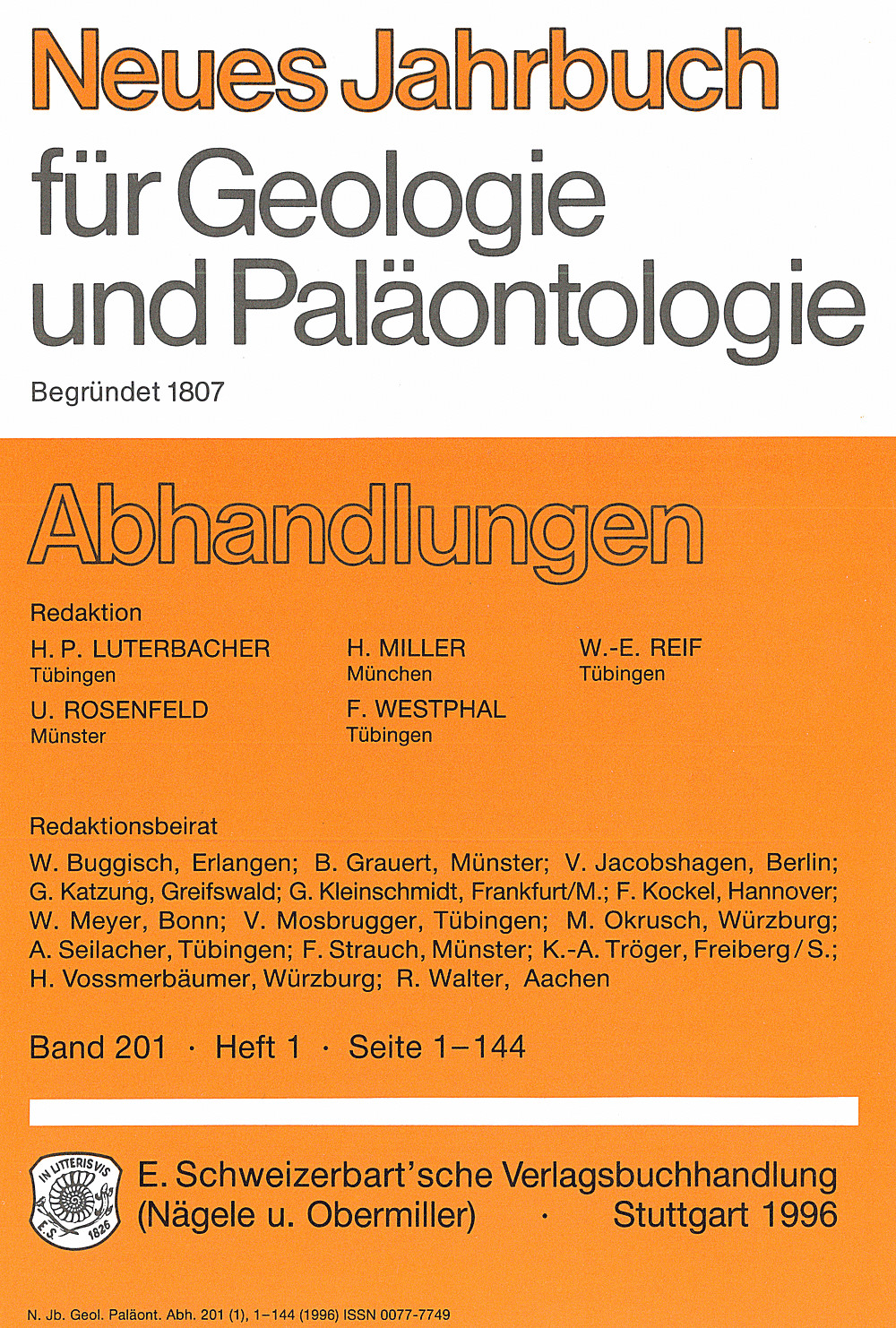 Umschlagbild des Buches: Neues Jahrbuch für Geologie und Paläontologie - Abhandlungen Band 201 Heft 1