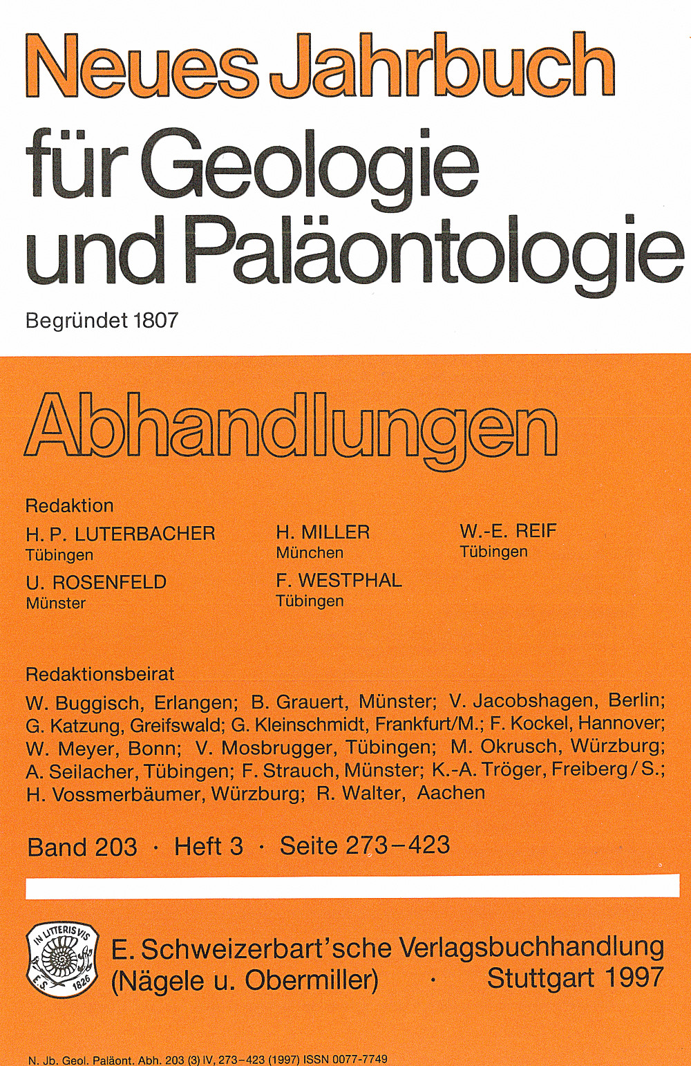 Image de couverture de: Neues Jahrbuch für Geologie und Paläontologie - Abhandlungen Band 203 Heft 3