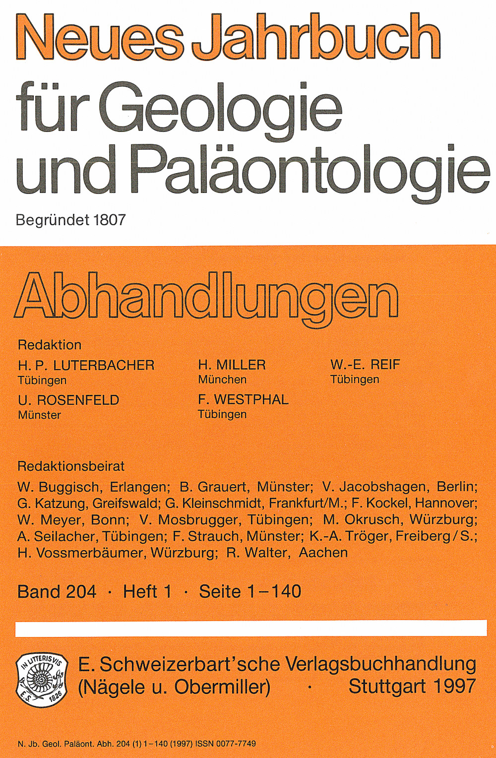 Cover image of: Neues Jahrbuch für Geologie und Paläontologie - Abhandlungen Band 204 Heft 1