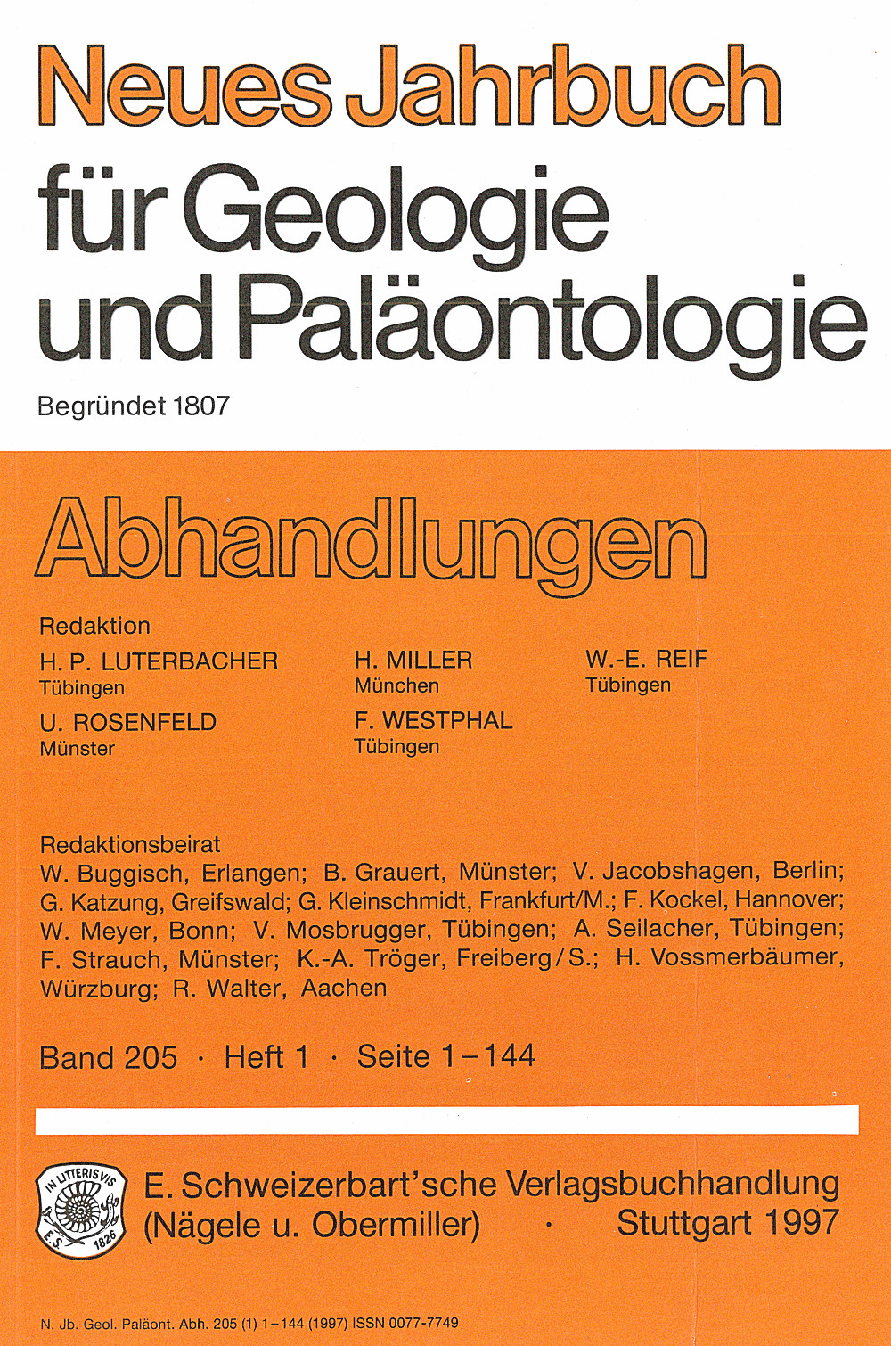Cover image of: Neues Jahrbuch für Geologie und Paläontologie - Abhandlungen Band 205 Heft 1