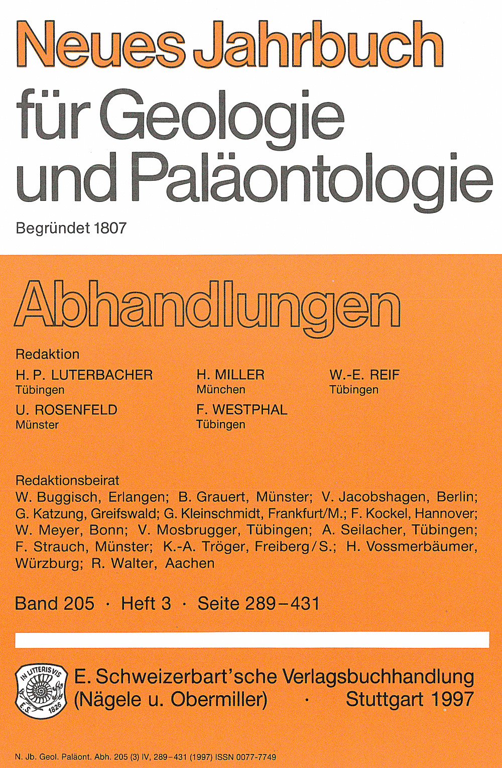 Cover image of: Neues Jahrbuch für Geologie und Paläontologie - Abhandlungen Band 205 Heft 3