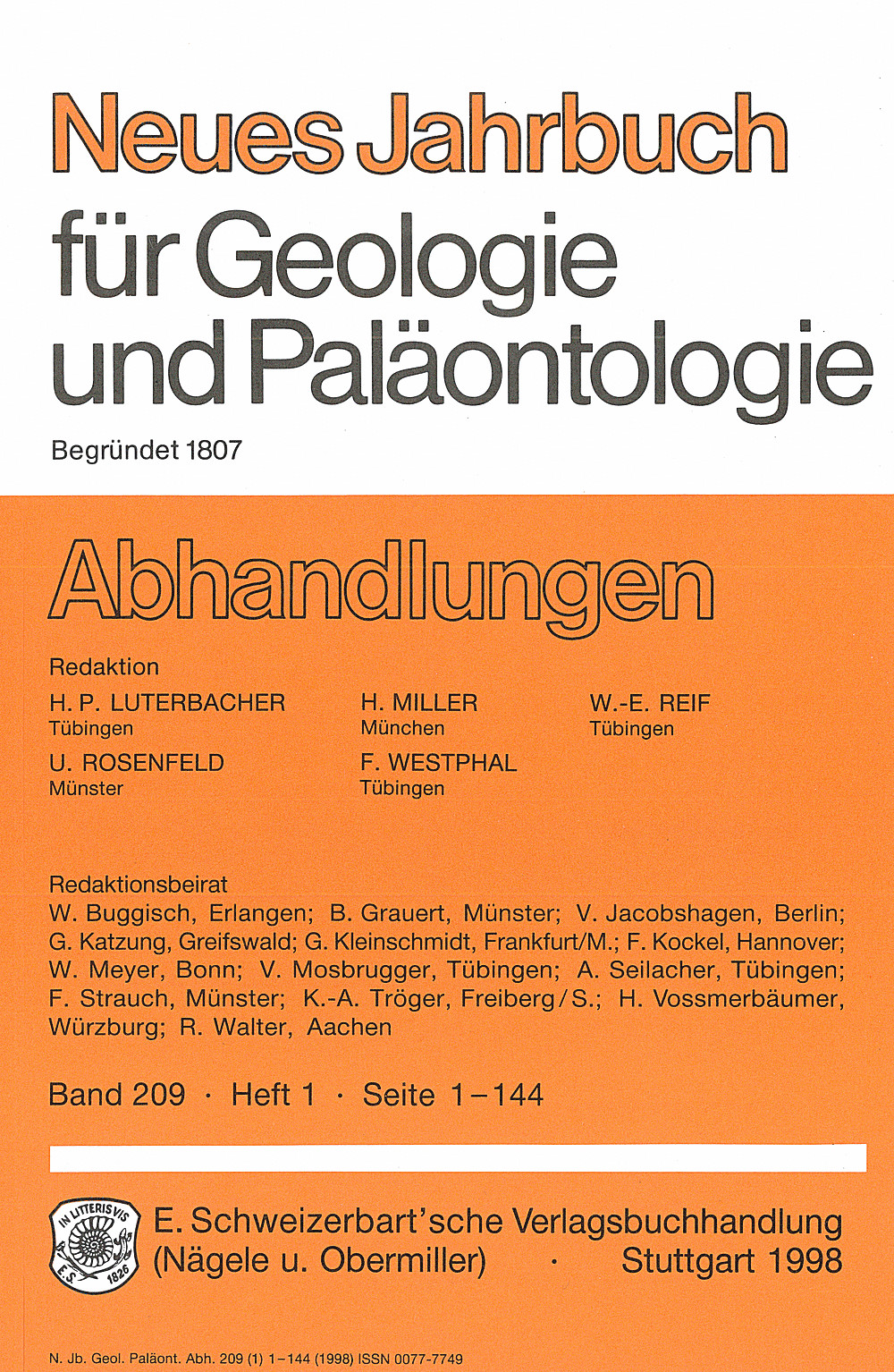 Cover image of: Neues Jahrbuch für Geologie und Paläontologie - Abhandlungen Band 209 Heft 1