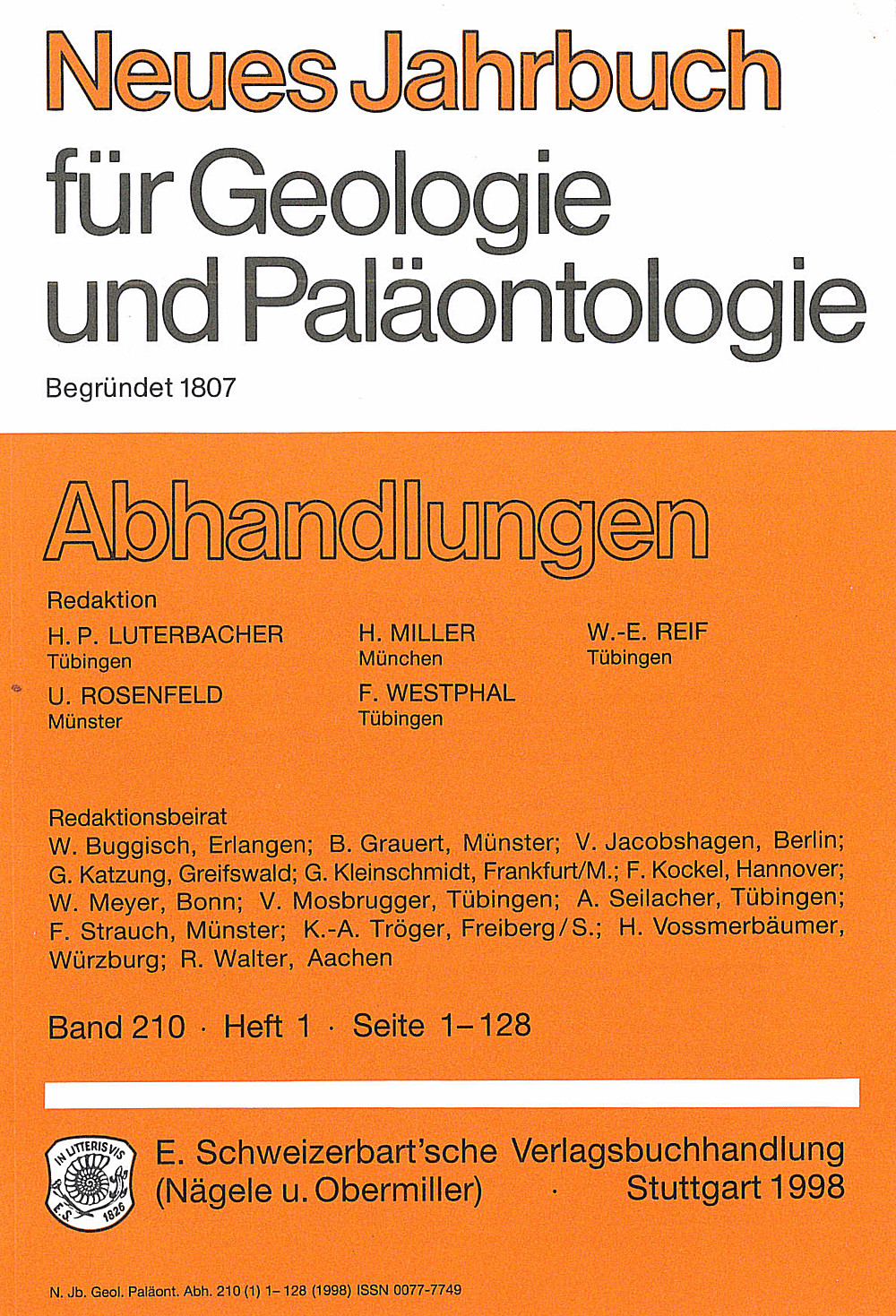 Cover image of: Neues Jahrbuch für Geologie und Paläontologie - Abhandlungen Band 210 Heft 1