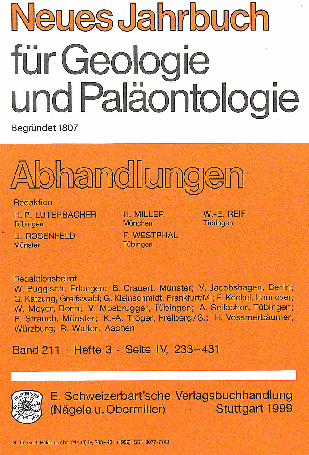 Umschlagbild des Buches: Neues Jahrbuch für Geologie und Paläontologie - Abhandlungen Band 211 Heft 3