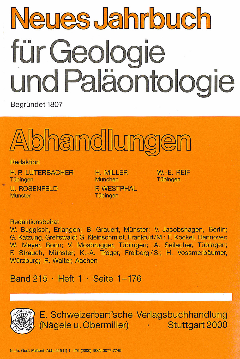Umschlagbild des Buches: Neues Jahrbuch für Geologie und Paläontologie - Abhandlungen Band 215 Heft 1